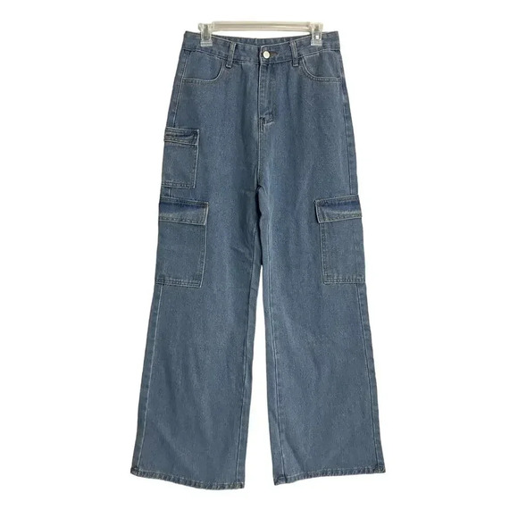 Vintage Cargo Pocket Jeans Straight Leg Loose Casual Wide Leg Trousers Sz L - Picture 1 of 4